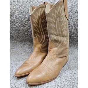 Chilis Lizard Western Cowboy‎ Boots Beige Leather 98773 Women's 7.5
